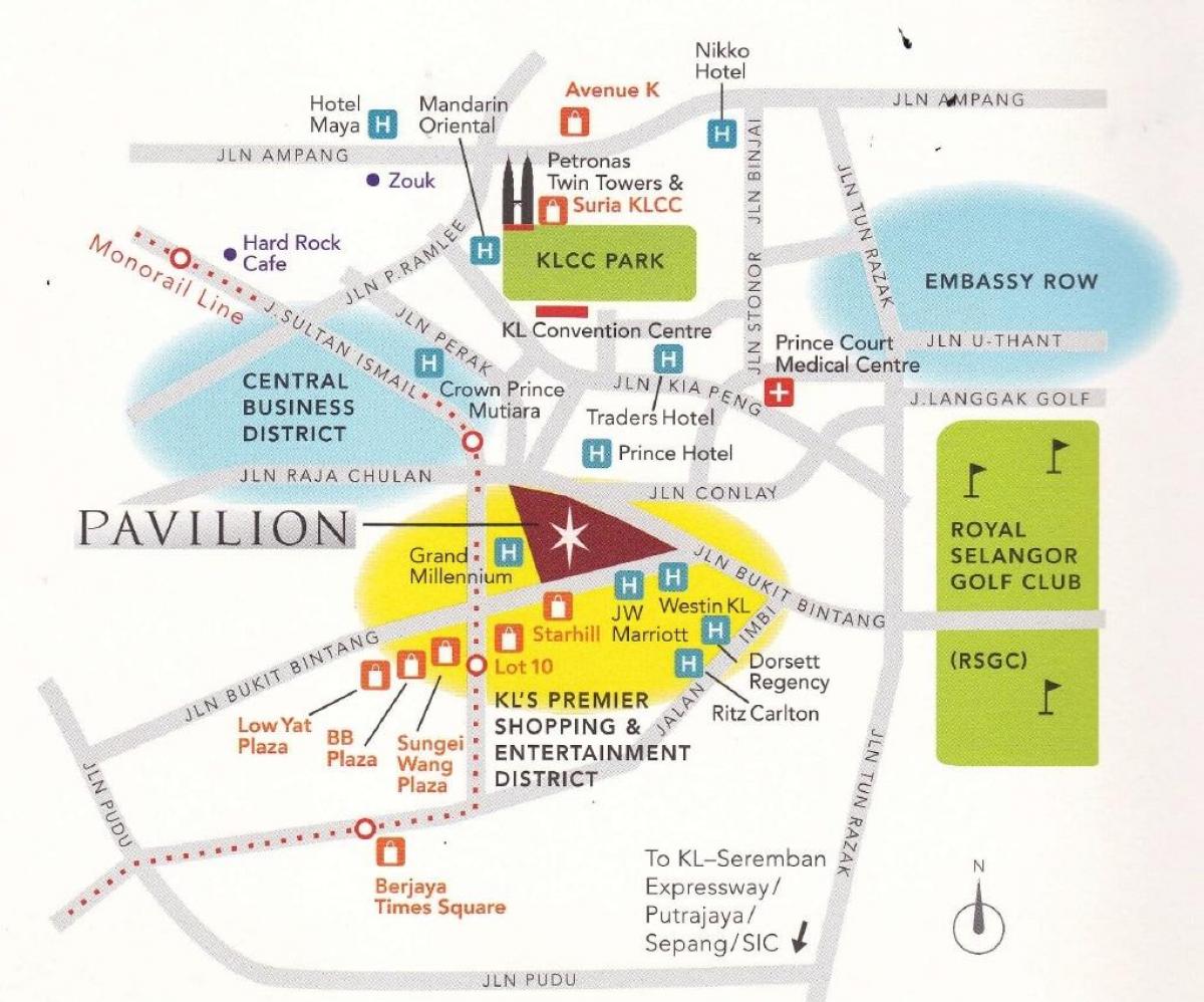 karta znamenitosti paviljon Kuala Lumpur