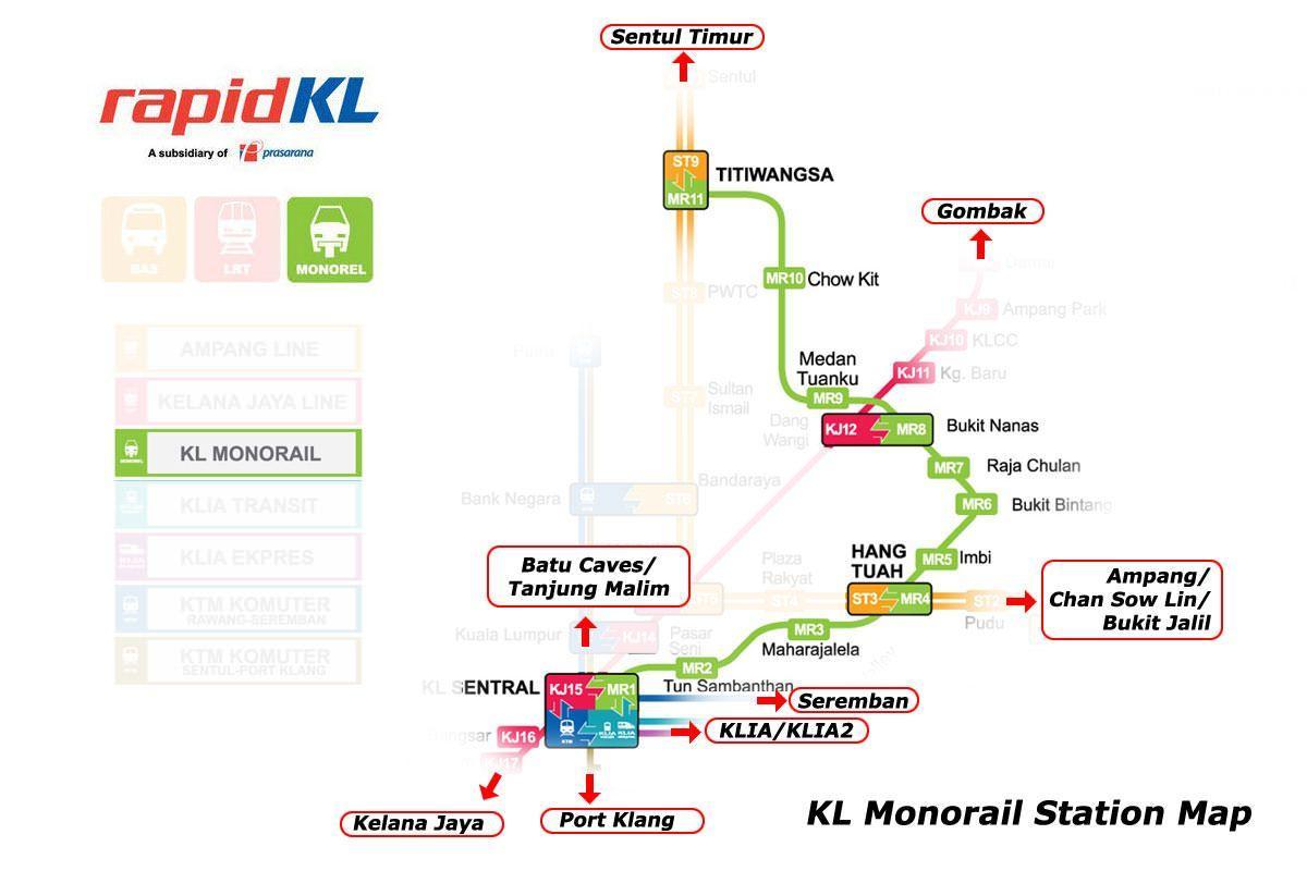 Kuala Lumpur, monorail karti
