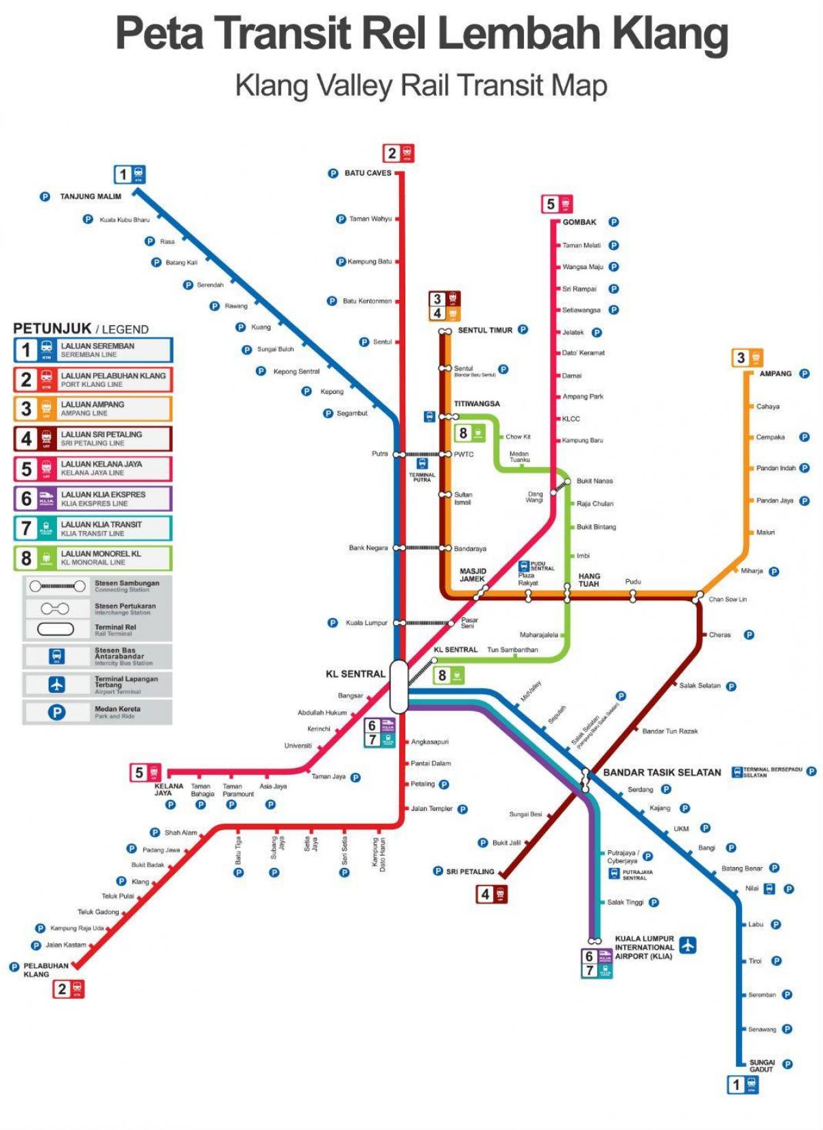 vlak rute na karti Maleziji