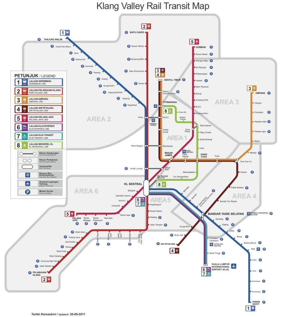 Vlak zračna luka na karti Kuala Lumpuru 